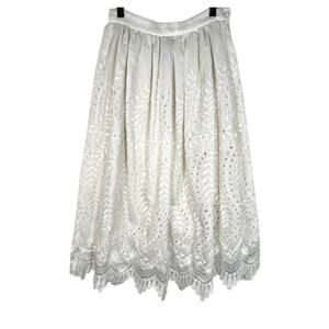 Vtg Antonio Ruspoli Women's Embroidered Eyelet Midi Skirt 8 White Cottagecore